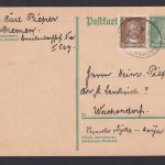 Bahnpost Bremen Ganzusache berühmte Deutsche + ZUF nach Wachendorf 11.8.1927