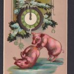 Ansichtskarte Neujahr Schwein Glücksschwein Tiere Künstlerkarte Prägekarte n.