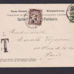 Ansichtskarte Hosingen Luxemburg nach Paris Frankreich mit Portomarke Nachgebühr