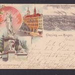 Ansichtskarte Basel Schweiz St. Jacobs Denkmal Hoffmanns Stärkenfabriken Reklame