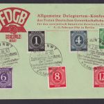 Briefmarken All. Besetzung Gemeinschaft inter. Anlasskarte FDGB Delgierten
