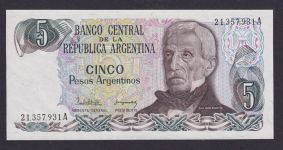 Banknote Geldschein Argentinien Südamerika 5 Pesos Top Erhaltung UNC