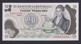 Banknote Geldschein Kolumbien 20 Pesos Übersee Südamerika Bogota Top-Erhaltung
