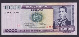 Banknoten Geldscheine Bolivien 10000 Pesos