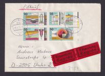 DDR Eilboten Brief 2557 Zusammendruck Viererblock Stralsund Stuhr Farbstreifen