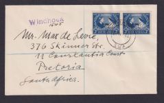 Südafrika Brief Silberhochzeit George VI + Elisabeth viol. L1 Windhoek 1948