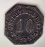 Münze Notgeld Sigmaringen 1918 10 Pf. Kriegsgeld Eisen ss