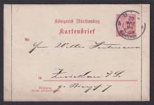 Bahnpost Altdeutschland Württemberg K1 ULM BAHNHOF Königreich Kartenbrief