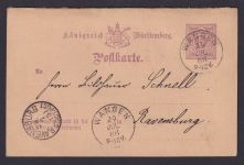 Wangen Königreich Württemberg Frage Ganzsache K1 Ravensburg Stadtpost