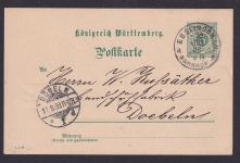 Altdeutschland K1 Esslingen Königreich Baden Württemberg Ganzsache Bahnpost