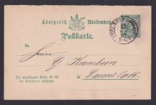 Esslingen Bahnhof Königreich Württemberg Antwort Ganzsache Bahnpost Cannstatt