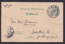 Altdeutschalnd K1 Tübingen Bahnhof Württemberg Ganzsache Bahnpost Zwickau
