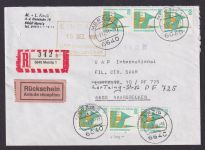 Bund R Brief Rückschein MEF 1406 mit schw. Nr 215 SWK Merzig R Brief Saarbrücken