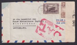 Kanada Zensur Brief Toronto Ontario nach Winterthur August 1945
