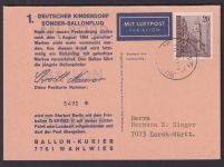 Berlin Luftpost Deutscher Kinderdorf Sonder Ballonflug Lorch Württemberg inter.