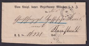 Altdeutschland Bayern Bahnpost K1 München Bahnhof Könihl. Bayerisches Bezirksamt