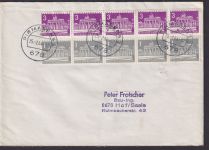 Berlin Brief MIF 140 231 Stadtbilder je als 5er Streifen Prmasens n. Hof Saale