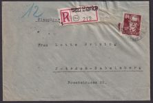 SBZ 227 R Brief Bad Berka Thüringen EF Persönlichkeiten Not R-Zettel n. Potsdam