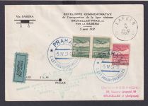 Flugpost Airmail Tschechoslowakei Brief SABENA Prag Brüssel via Laeken Belgien 1937