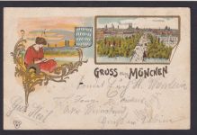 Jugendstil Art Nouveau tolle Künstler Ansichtskarte Gut heil München n. Ansbach