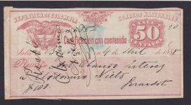 Colombia Kolumbien Südamerika Geldbrief - Versicherungsschein 50 Cetavos v. 1888