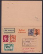 Deutsches Reich Augsburg Flugpost Ganzsache 2 WST Antwort Germania Holztaube