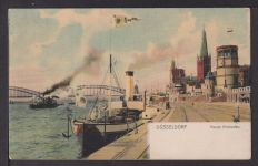 Ansichtskarte Düsseldorf neues Rheinufer 1905 Berlin Schiff Schiffe