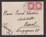 Altdeutschland Bayern Brief MEF 10 Pfg. Wappen im Paar München Basel Schweiz