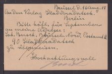 Besetzung Belgien Zensur Ganzsache plus ZuF Brüssel nach Berlin 17.8.1918