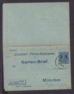 Stadtpost Privatpost München Ganzsache Kartenbrief Bayern 1898 Courier Stadtpost