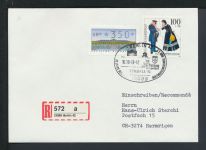 Bund R-Brief selt SST TEMBRIA 1993 Berlin Hermringen Schweiz Brandenburger Tor