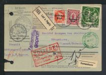 Bayern Paketkarte MIF Bayern Abschied Lauf an der Pegnitz 1921 Valamand Schweiz