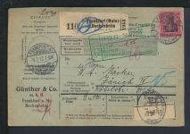 Bahnpost Frankfurt Karlsruhe Basel Zug 24 Deutsches Reich Paketkarte Frankfurt