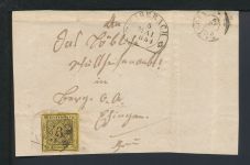 Briefvorderseite Württemberg Altdeuschland Segmentstempel Biberach 1854