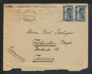 Rumänien Europa Brief Paar mit rotem Aufdruck Sofia Falkenstein Sachsen
