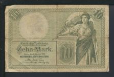 Kaiserreich Geldschein Banknote Reichskassenschein 10 Reichsmark 6.10.1906