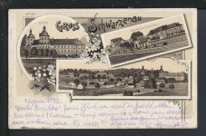 Litho Ansichtskarte Schwarzenau Österreich Bahnhof Restauration Prag Tschechien KuK