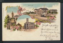 Litho Ansichtskarte Meuselwitz Thüringen Bahnhof Stadthaus Lumpzig 1901