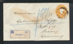 Ganzsache R-Brief Indien Bombay Leipzig Sachsen Queen Victoria plus King Georg