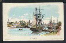 Litho Ansichtskarte Lübeck Schleswig-Holstein Hafen Litho Reklame Hoffmann Rezept