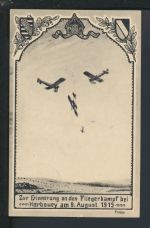 Selt. Künstler Ansichtskarte Flugzeug Luftkampf Feldpost Harbouey Frankreich Leipzig