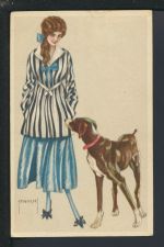 Schöne Art Deco Künstler Ansichtskarte Pinochi Dame + Hund Antwerpen Belgien Mode