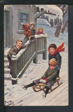 Künstler Ansichtskarte Arthur Thiele Schlittenfahrt Düsseldorf NRW Bottrop