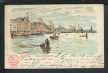 Litho Ansichtskarte Stettin Ostgebiete Polen Pommern Hafen Reklame Flensburg 1904