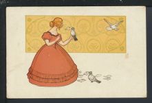 Jugendstil Künstler Ansichtskarte Dame m Brieftaube Groot-Ammers Dordrecht