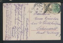 Bahnpost Karte Deutsches Reich Baden-Württemberg Donaueschingen Furtwangen Zug 5