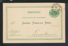 Bahnpost Ganzsache Schweden Christianstad Landskrona 1887