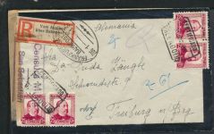 Bahnpost R-Brief Railway Spanien San Sebastian Valla Solid Frankfurt Basel Zug 1