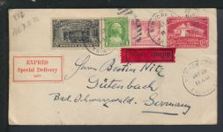Bahnpost Ganzsache Railway Express USA New York Köln Herbesthal Belgien Gütenbach