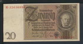 Geldschein Banknote Deutsche Reichsbanknote Reichsbank Infla 20 Mark I-II